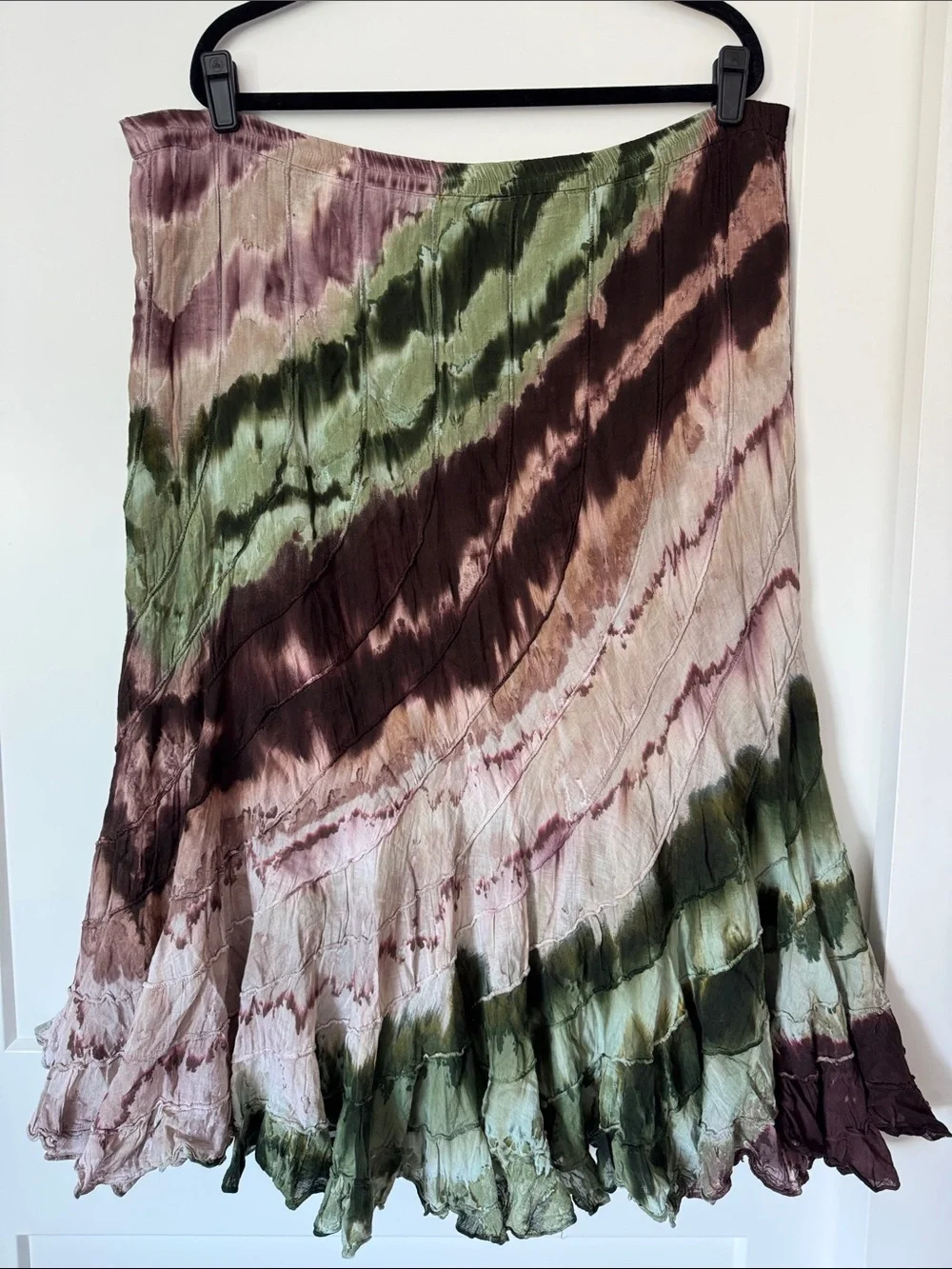 Tie-Dye Crinkle Skirt - Green, Brown & Pink - Picture 4 of 11